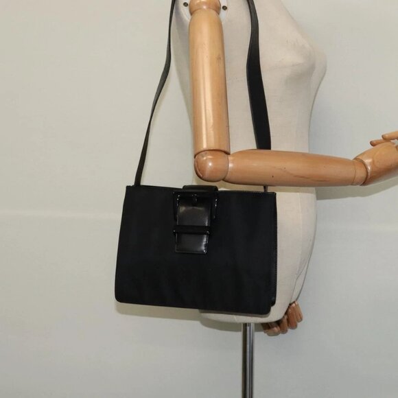 PRADA Shoulder Bag Nylon Black Silver Auth - Picture 1 of 14